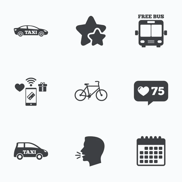 Public transport icons. Free bus, bicycle signs. — Stock Vector