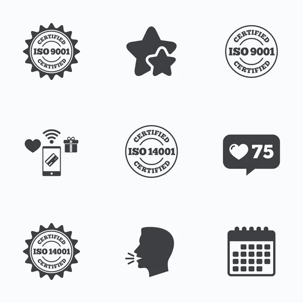 ISO 9001 and 14001 certified icon. Certification Stock Illustration