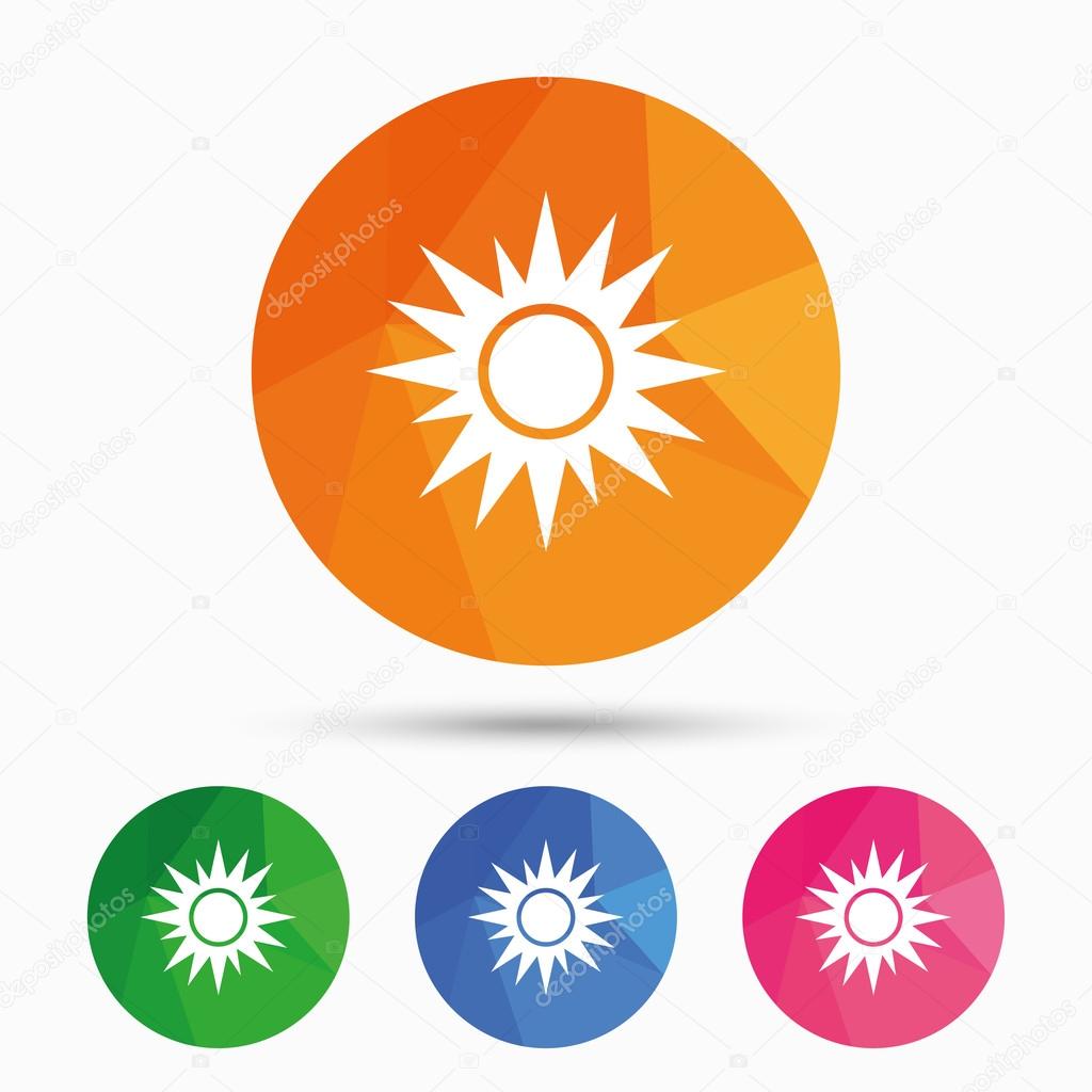 Sun sign icon. Solarium symbol. Heat button.