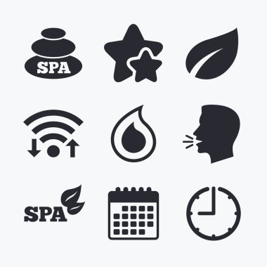 Spa simgeler taşlar. Su damlası ile yaprak semboller.