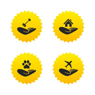 Yardım simgeleri eller. Koruma ve sigorta.