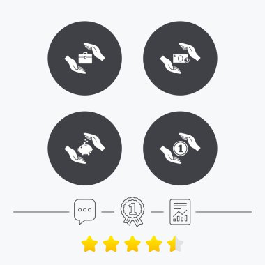 sigorta simgeler eller. para tasarruf işaretleri.