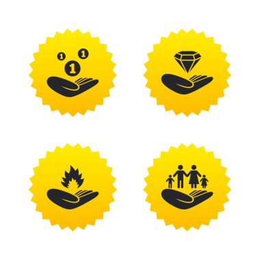 Yardım simgeleri eller. Koruma ve sigorta.