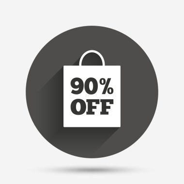 yüzde 90'ı Satılık çanta etiketi işareti simgesi.