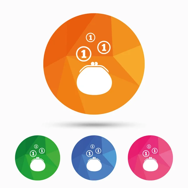 Portemonnee teken pictogram. Contant geld munten zak symbool. — Stockvector