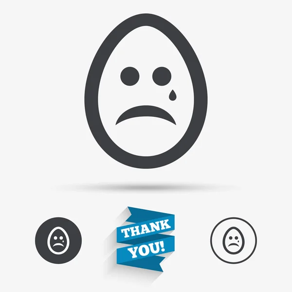 Muka telur sedih dengan ikon tanda air mata. Simbol menangis . - Stok Vektor