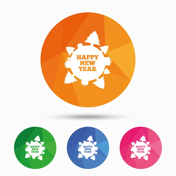 Happy new year globe sign icon. Gifts and trees. — Stock Vector