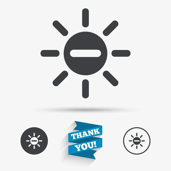 Sun minus sign icon. Heat symbol. Brightness. — Stock Vector