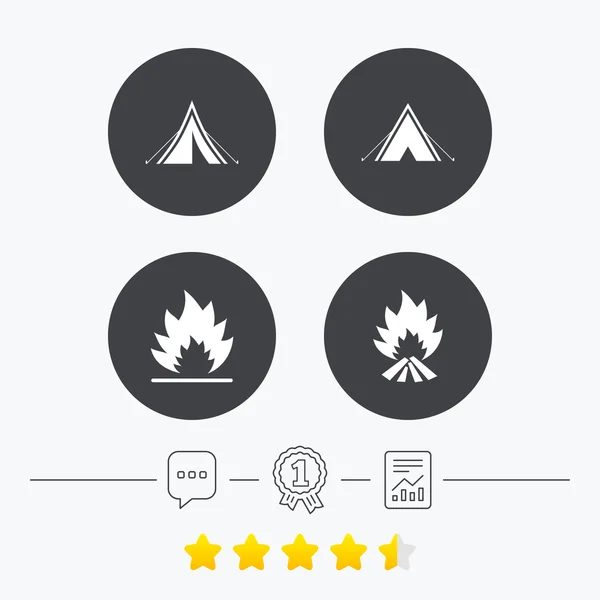 Tourist camping tent signs. Fire flame icons. — Stock Vector