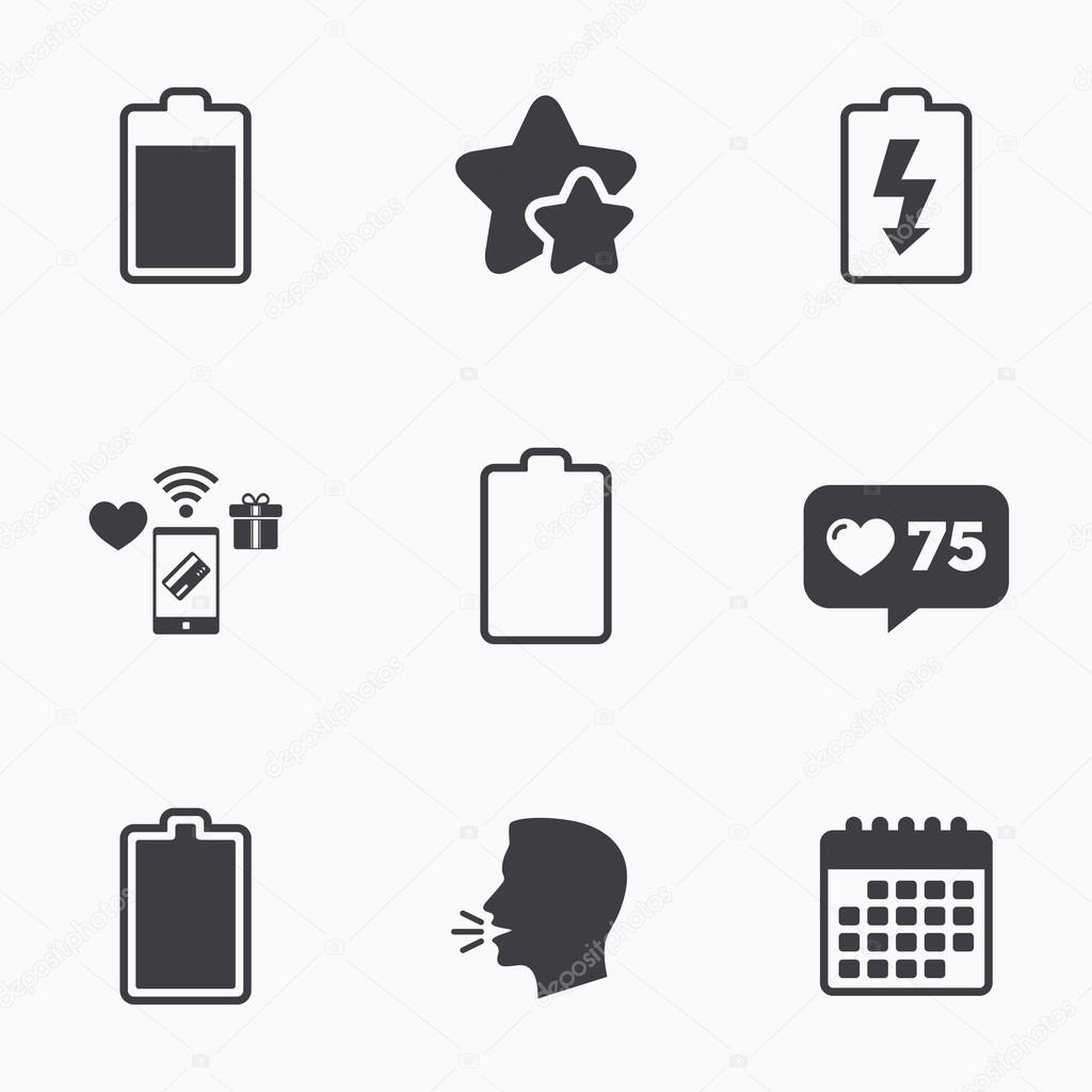 Battery charging icons. Electricity symbol.