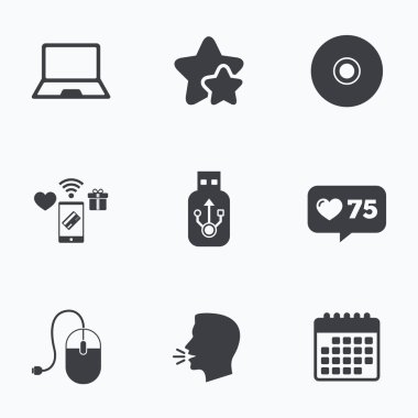 dizüstü bilgisayar ve usb flash sürücü sopa simgeleri.