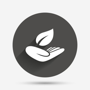 Doğa sigorta işareti. Yaprak sembol el tutar