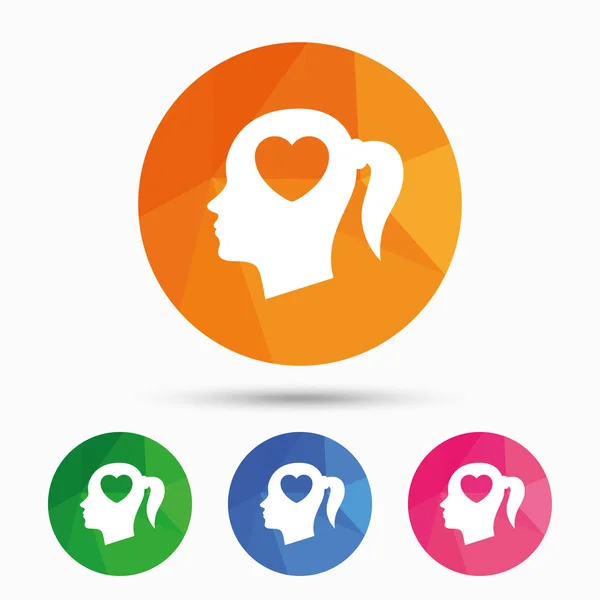 Head with heart sign icon. Female woman head — Stock Vector