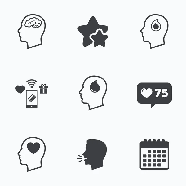 Fejét, agy ikonnal. férfi emberi szimbólumok. — Stock Vector