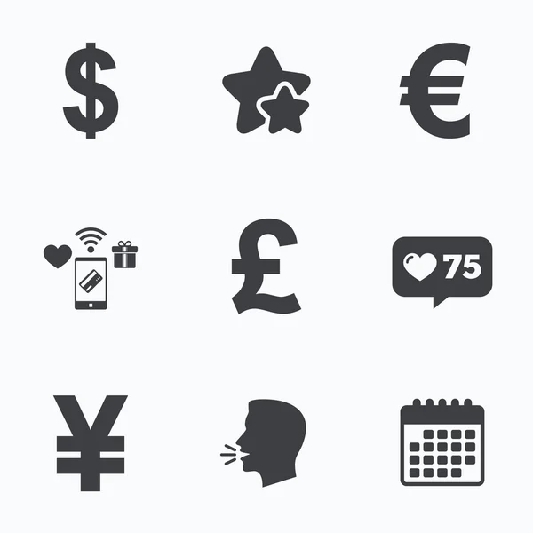 Dollar, Euro, Pound and Yen currency icons. — Stock Vector