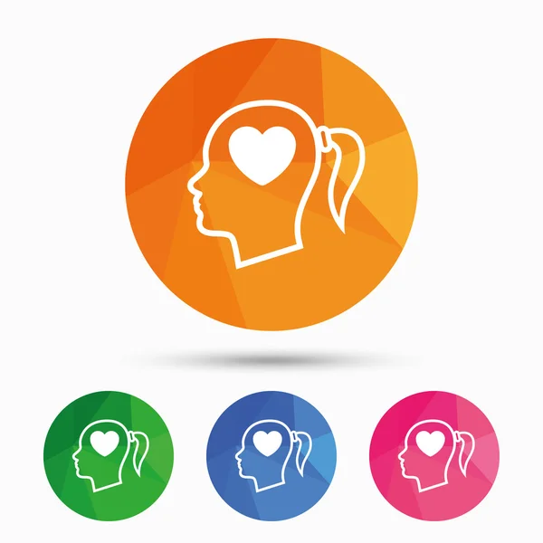 Head with heart sign icon. Female woman head — Stock Vector