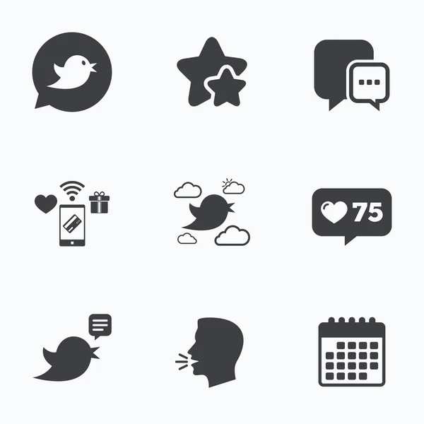 Iconos de pájaros. Burbuja de discurso de redes sociales . — Vector de stock