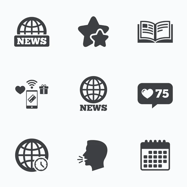 News icons. World globe symbols. Book sign. — Stock Vector