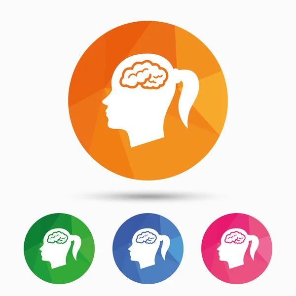 Head with brain sign icon. Female woman head — Stock Vector