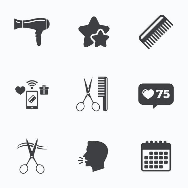 Hairdresser icons. Scissors cut hair symbol. — Stock Vector