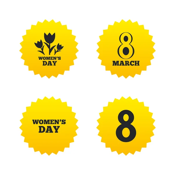 8 mars kvinnors dag ikoner. Blommor-symboler. — Stock vektor
