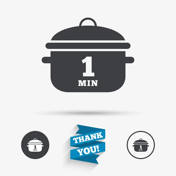 Kook 1 minuut. Koken pan teken pictogram. Stoofpot voedsel — Stockvector