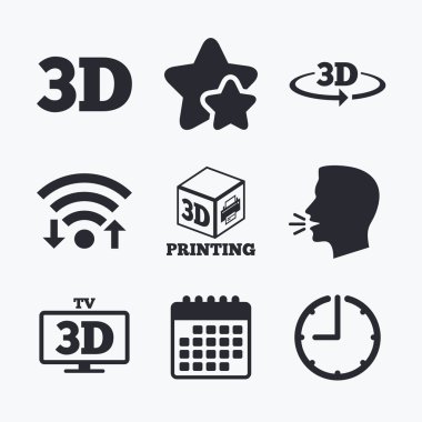 3D teknoloji simgeleri. Yazıcı, rotasyon ok.