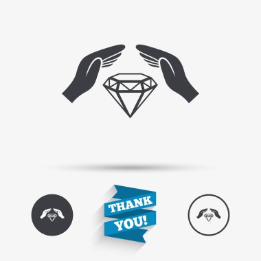 Jewelry insurance sign. Hands protect diamonds. clipart