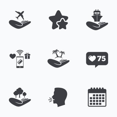 Yardım simgeleri eller. Koruma ve sigorta.