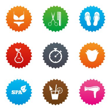 Kuaför, spa simgeler. Diyet kokteyl işareti.