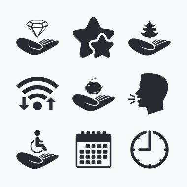 Yardım simgeleri eller. Koruma ve sigorta.