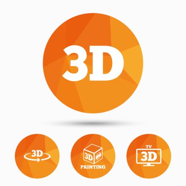 3D teknoloji simgeleri. Yazıcı, rotasyon ok.