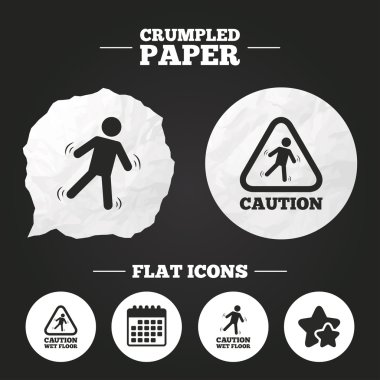 dikkatli ıslak zemin simgeler. insan düşen işaretleri.