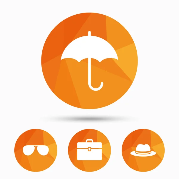 Umbrella, sunglasses and hat with case. — Stock Vector