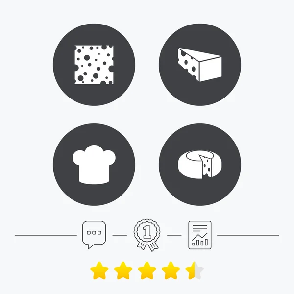 Signe de fromage. Nourriture tranchée avec icônes de chapeau en chef . — Image vectorielle