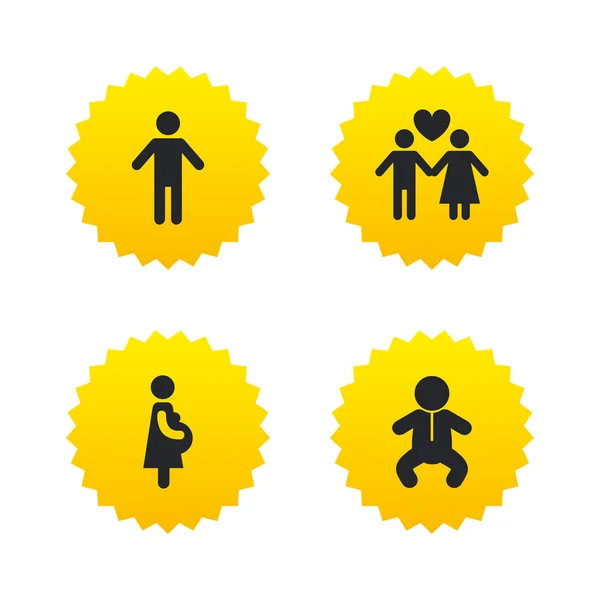 Family lifetime icons. Couple love and pregnancy — Stock Vector