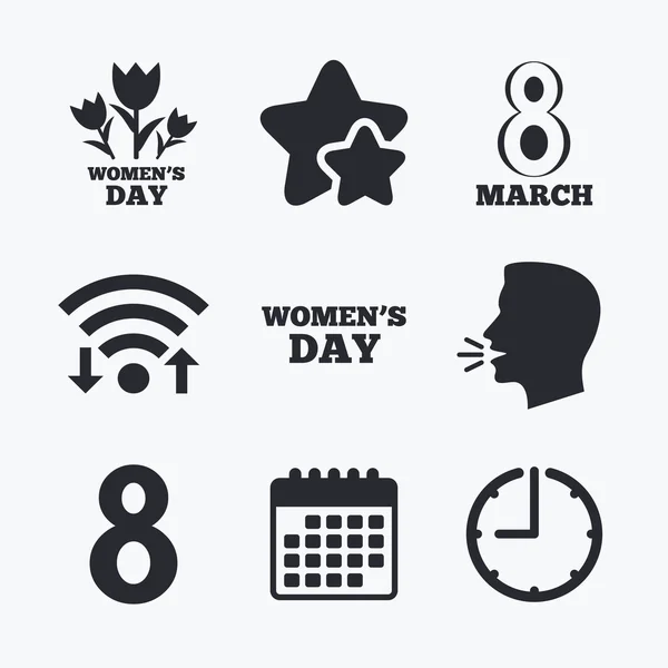 8 mars kvinnors dag ikoner. Blommor-symboler. — Stock vektor