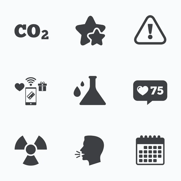 Attention radiation icons. Chemistry flask. — Stock Vector