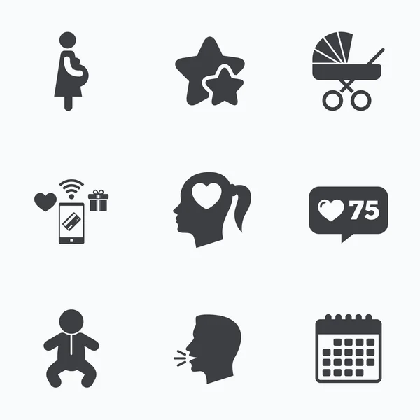 Des icônes de maternité. Bébé bébé, grossesse, buggy . — Image vectorielle