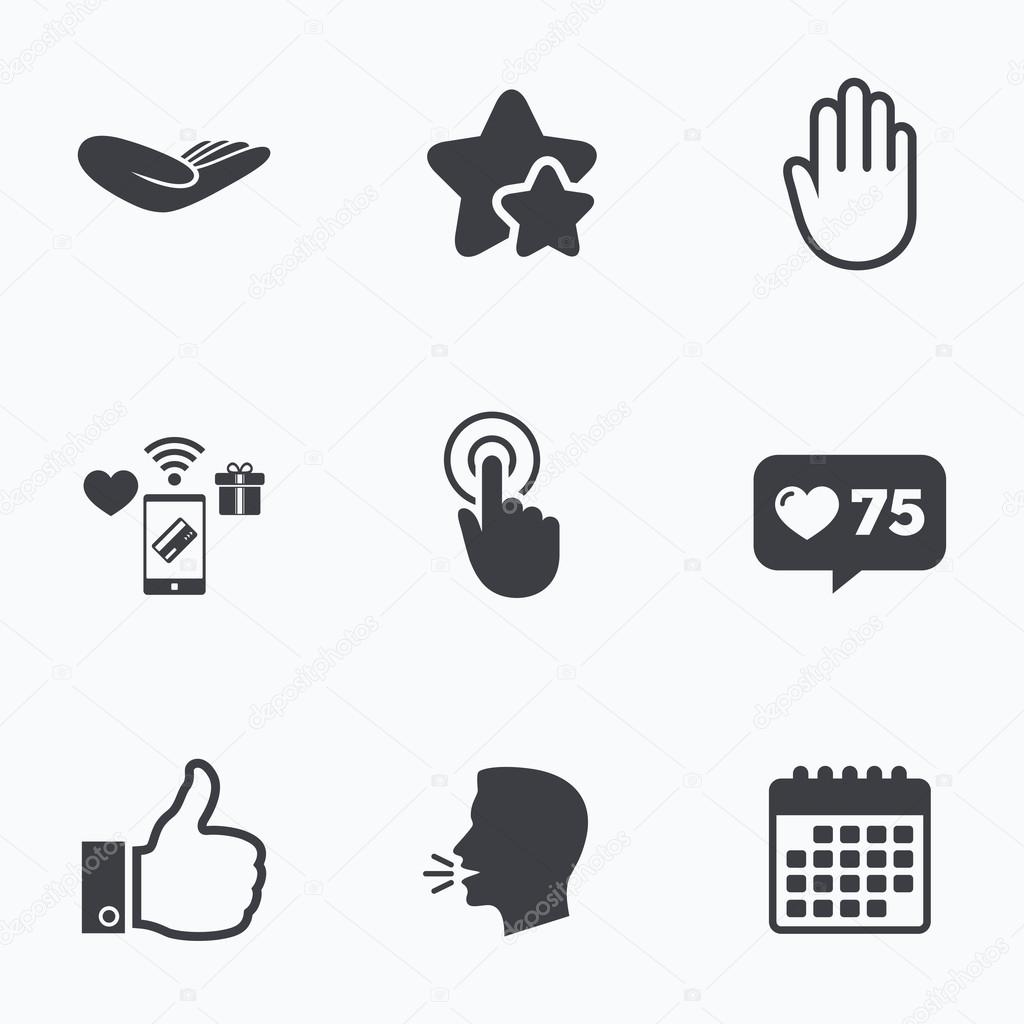 Hand icons. Like thumb up and click here symbols