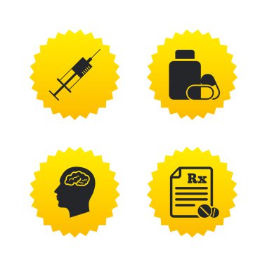 Tıp simgeler. Tablet şişe, beyin, Rx.