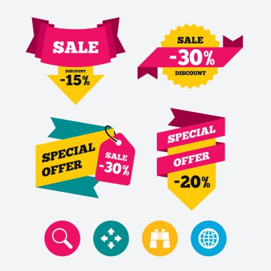 Büyüteç cam ve küre işaretler. tam ekran.