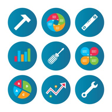 tornavida ve kabarcık seviyesi, çekiç.