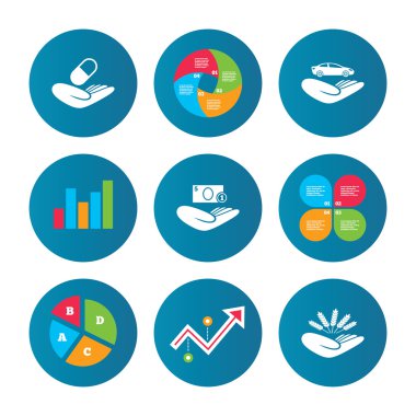 Yardım simgeleri eller. Koruma ve sigorta.