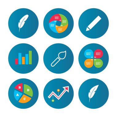 kuş tüyü retro kalem işaretleri. Fırça ve kurşun kalem simgeler.