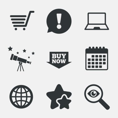 Online alışveriş simgeleri. Dizüstü pc, sepeti, satın.