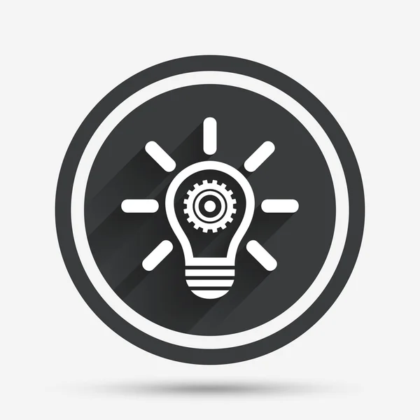 Icono de signo de lámpara de luz. Bombilla con símbolo de engranaje . — Vector de stock