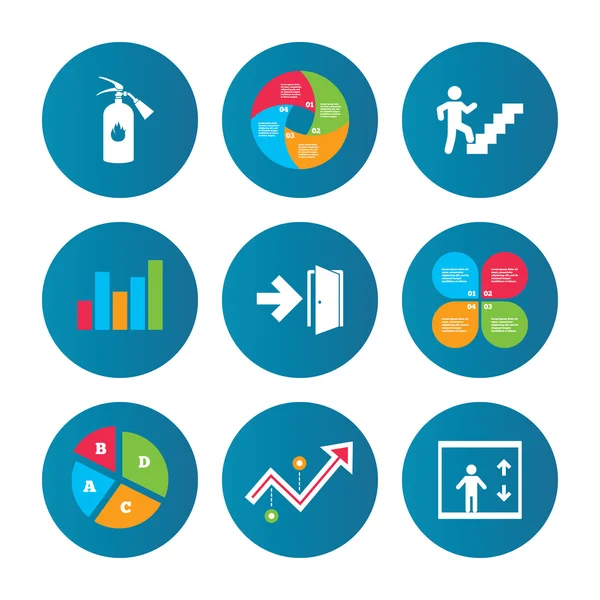 Ícones de saída de emergência. Porta com sinal de seta . —  Vetores de Stock