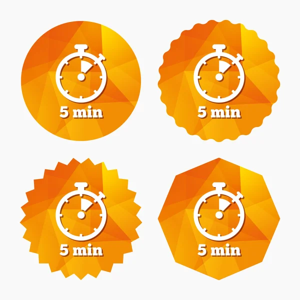 Timer sign icon. 5 minutes stopwatch symbol. — Stock Vector