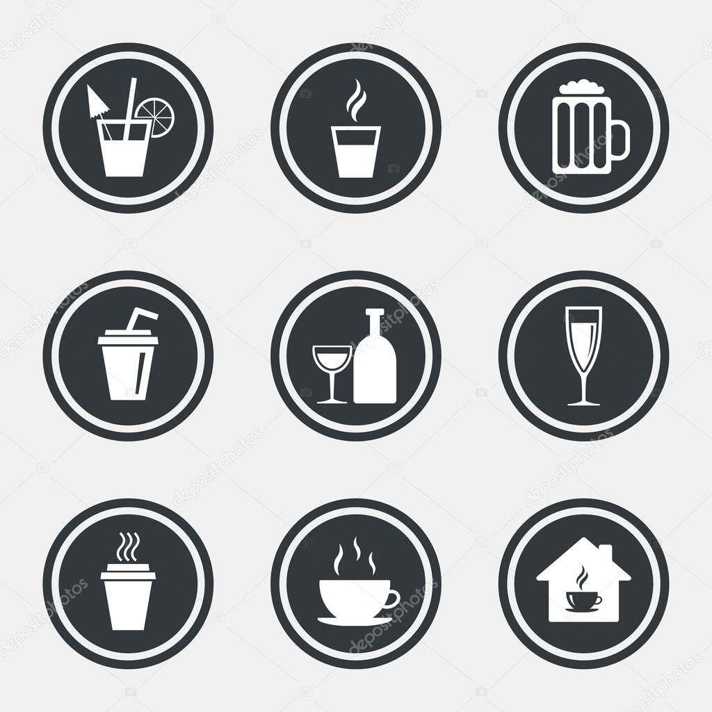 Tea, coffee and beer icons. Alcohol drinks.